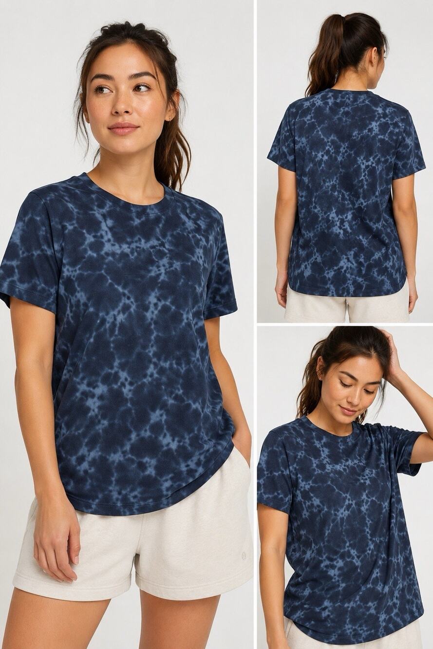 Lululemon All Yours T Shirt Womens 8 Soft‎ Denim Marmoleado Tie Dye Pima Cotton
